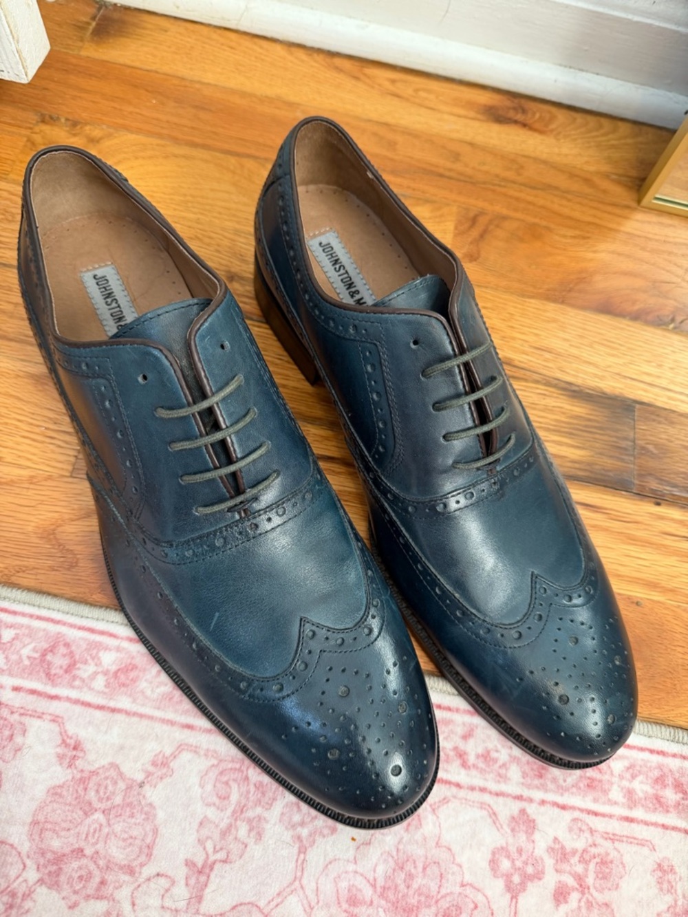 NWOT Johnston & Murphy Navy Leather Wingtip Derbys | $250 MSRP - Picture 2 of 9